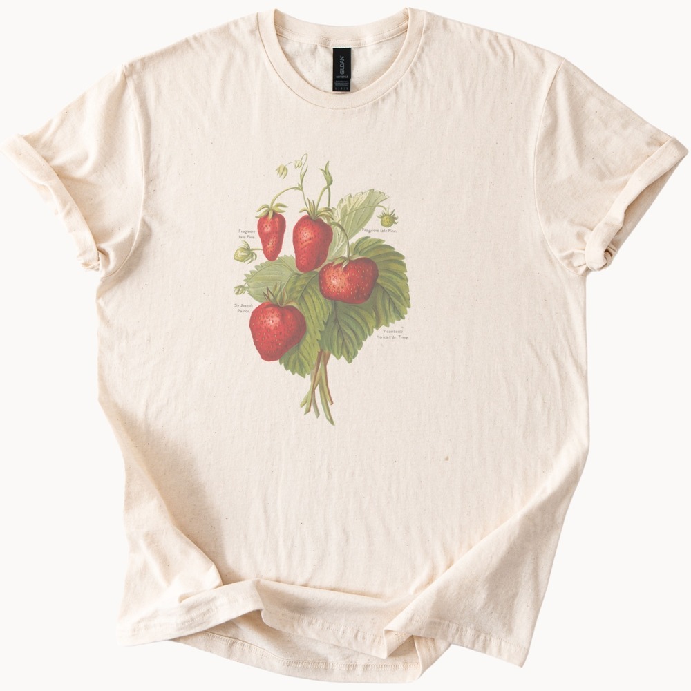 Strawberry Plant Botanical Graphic Tee Vintage Illustration